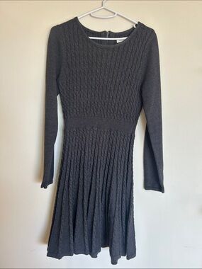 Calvin Klein Long-Sleeve Cable Knit Fit-and-Flare Dress - Charcoal